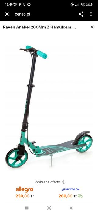 Hulajnoga Składana Raven Anabel Black/Mint z hamulcem