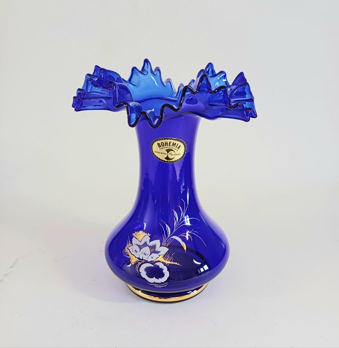 Kobaltowy wazon  Bohemia Crystalex - Vintage  - PRL