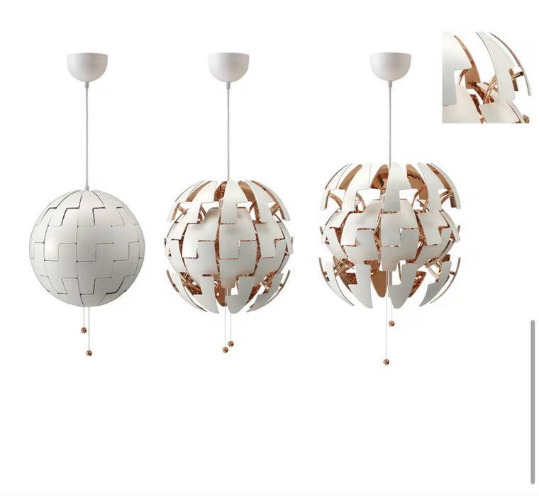 Candeeiro IKEA PS 2014 – branco e cobre, design retrátil
