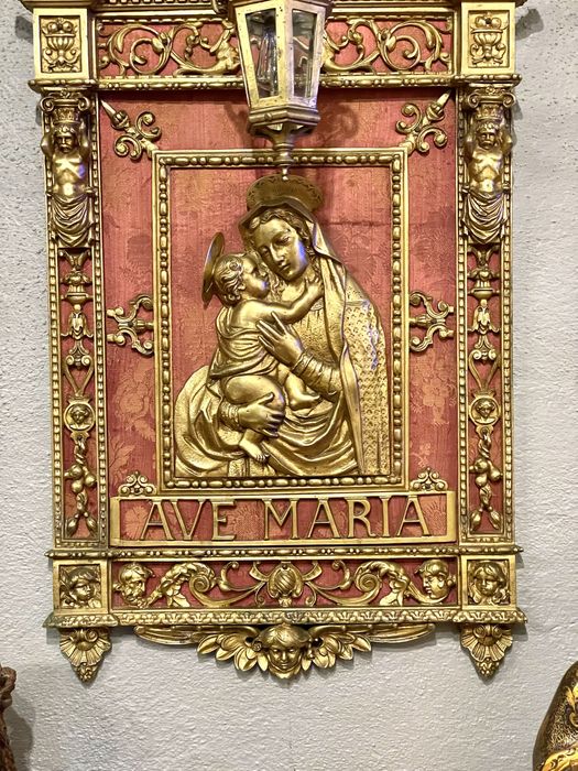 Placa religiosa antiga AVE MARIA em bronze seculo 19