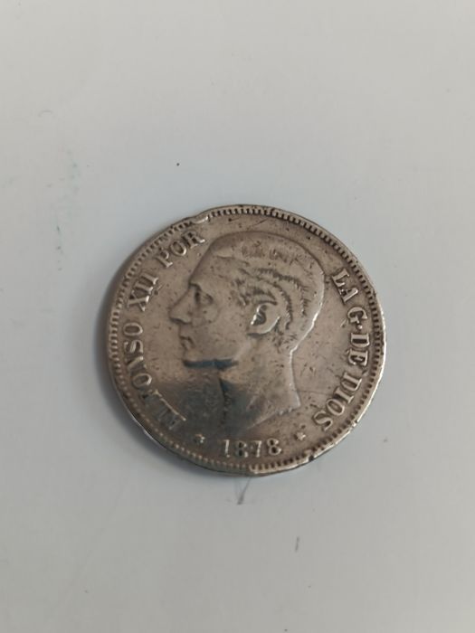 Moeda prata de 5 pesetas de 1878. D.Alfonso Xll