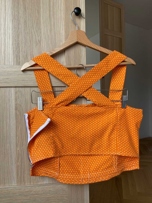 Pomarańczowa bluzka, top w kropki, gorset, pin up, rozmiar M