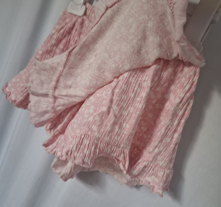 ZARA marszczone różowe spódnico-spodnie w białe kwiatuszki r. 98