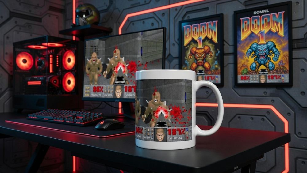 Doom 1 gra retro prezent dla gracza geeka kubek gadzet