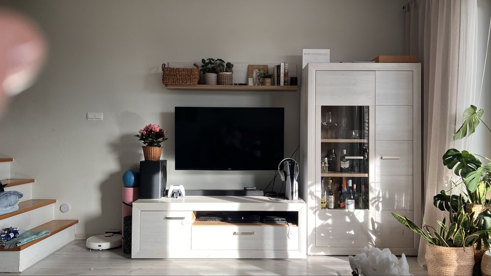 Regał RTV + witryna + półka - komplet, stabilne , do renowacji