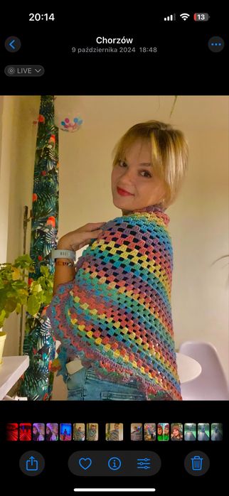 Chusta - ręcznie szydełkowana duża chusta - kolorowa, ciepła