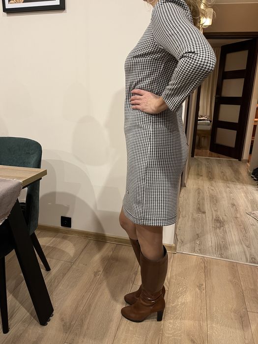 sukienka ołówkowa, pepitka , włoska, rozmiar  34/XS