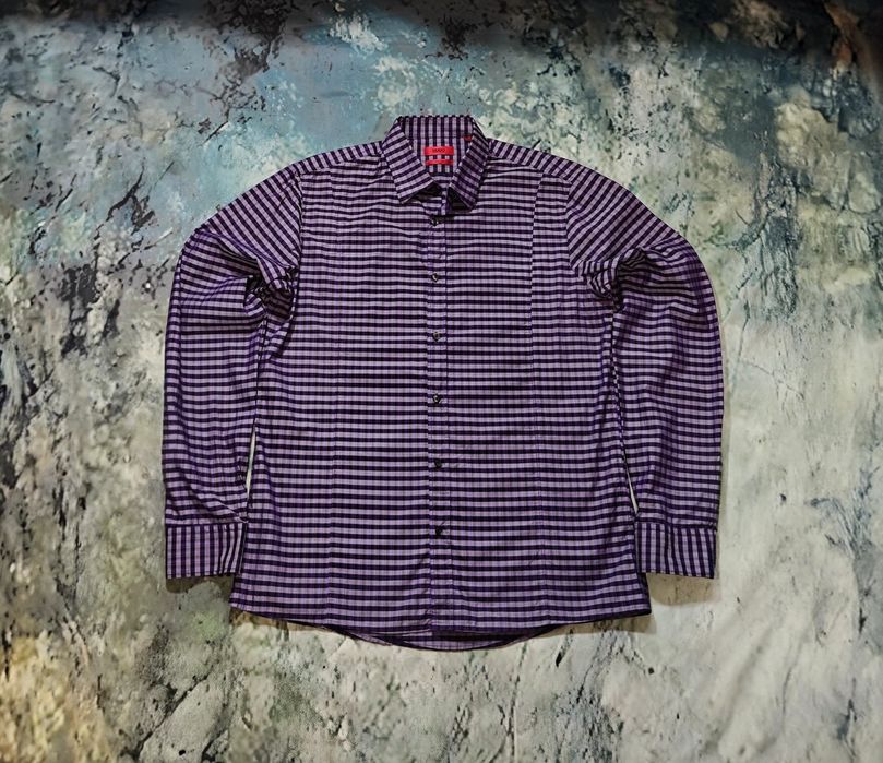 Hugo Boss XL -  Koszula Męska Fioletowa Kratka Slim Fit -  Premium - Nowa !.