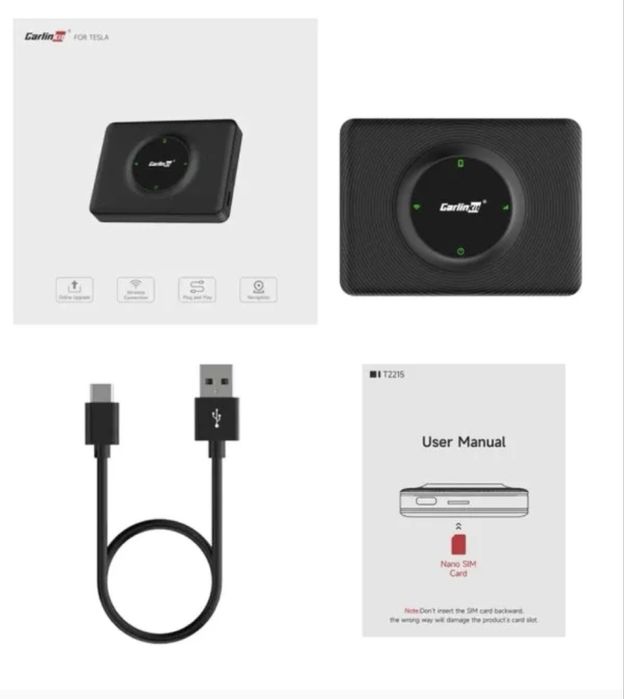 CarLink CPC200-T2C (WIFI).Dla TESLA model 3 / X / Y / S , CARPLAY adapter BLUETOOTH WIFI