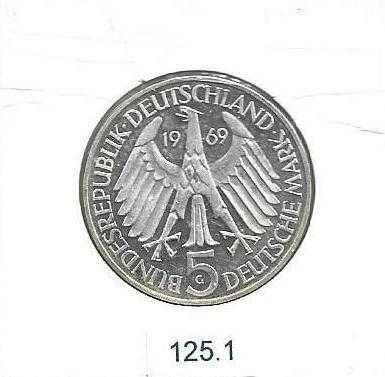 Alemanha - -- 5 Mark - 1969-G - -  Theodor Fontane - -  Moeda de Prata