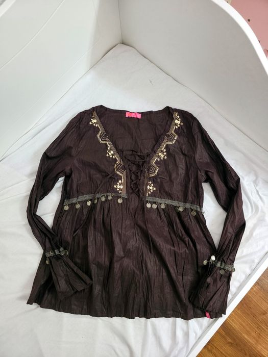 Brązowa koszula damska czekoladowa bluzka  etno hippie alternative uni