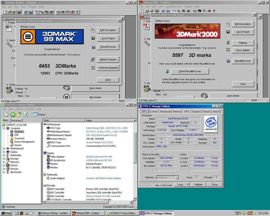Computador Pentium III 1GHz GeForce Sound Blaster AWE64 Windows 98 MS-DOS TESTADO