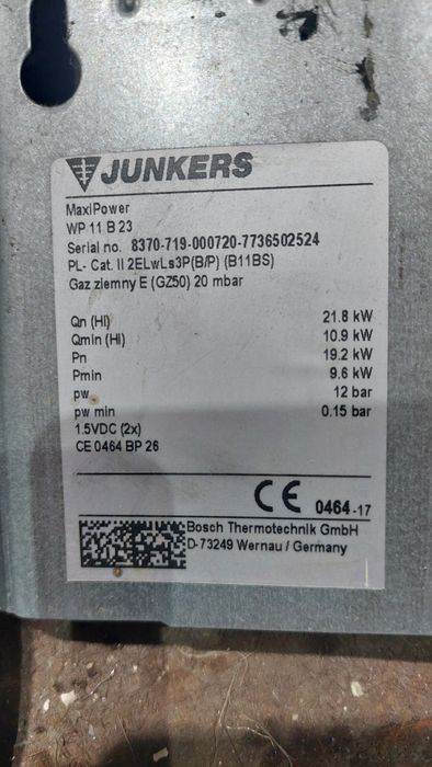 Szyld z pokrętłami do piecyka gazowego JUNKERS WP 11 B 23