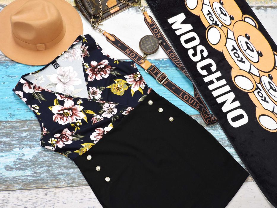 Shein Ołówkowa sukienka guziki serek kwiaty 44