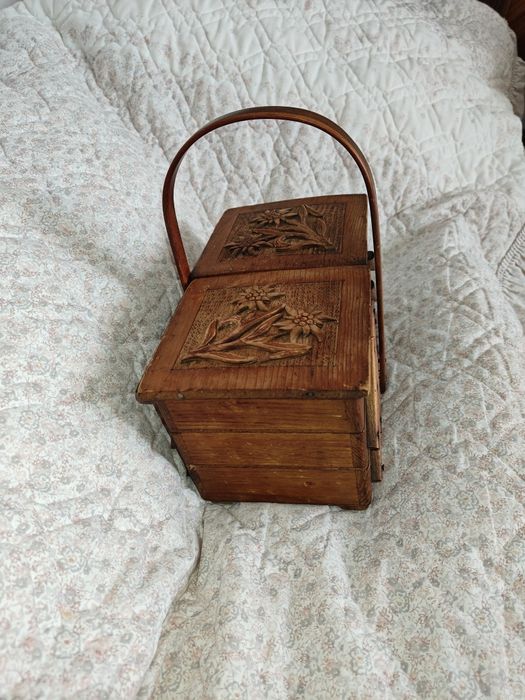 Niciak Drewniany Kuferek Rozkladany Motyw Szarotka Lata 50/60 PRL