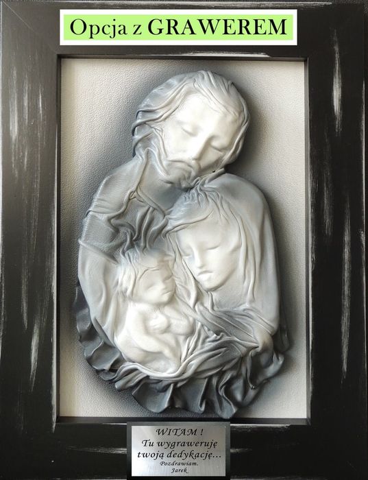 Święta Rodzina - obraz w drewnianej ramie - posrebrzany + DEDYKACJA