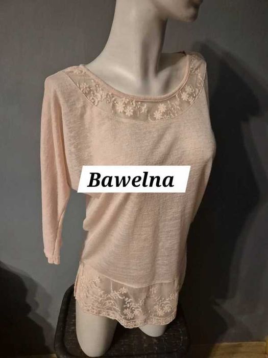 Pudrowa tunika sweter bluzka sweterkowa bawełna S 36