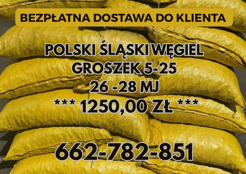 POLSKI WĘGIEL Groszek (5-25) 26-28MJ - Dostawa Gratis PNIEWY !
