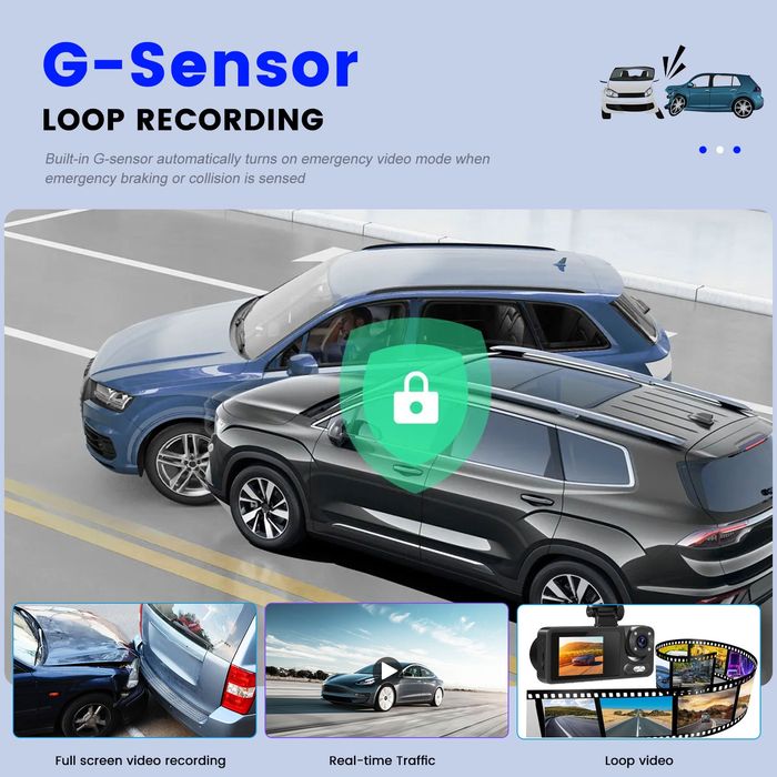 Câmara automotiva HD DashCam Lente dupla gravação WI-FI Novo