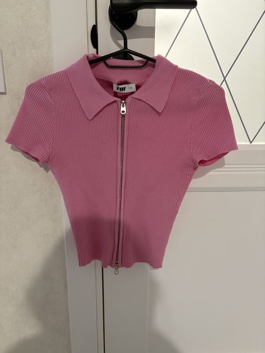 Кофточка розовая, кофточка с воротником пушистым в стилі y2k