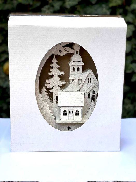 Різдвяний декоративний нічник, інсталяція Хатинка в лісі під місяцем