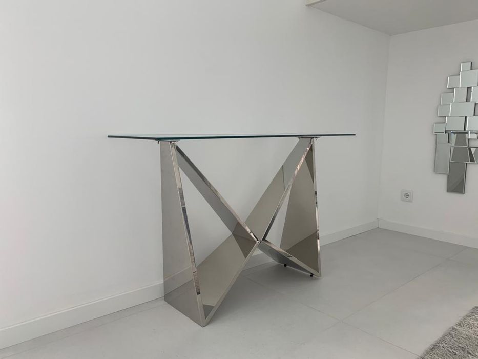 Consola de entrada em vidro e pés espelhados – como nova