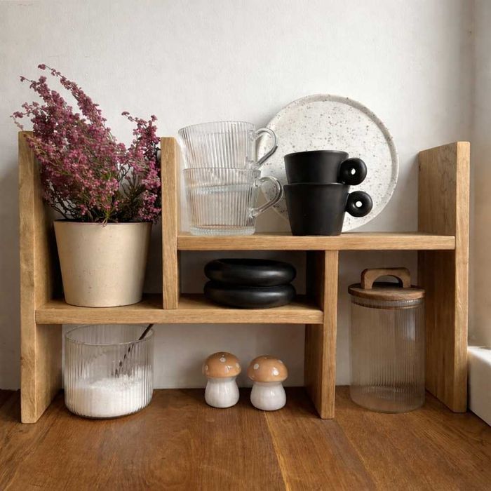 Dębowa półka Harmonia, na kubki, na blat, regał, Japandi, Scandi.