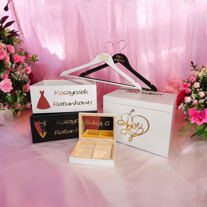 Pudełko na koperty, obrączki, koszyczki, wieszaki ślub wesele