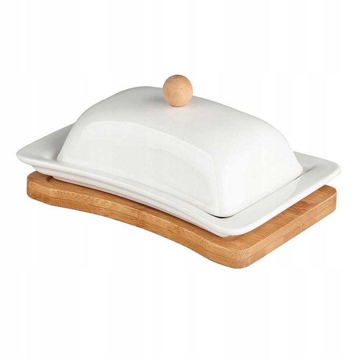 Maselnica porcelanowa na podstawie bambusowej