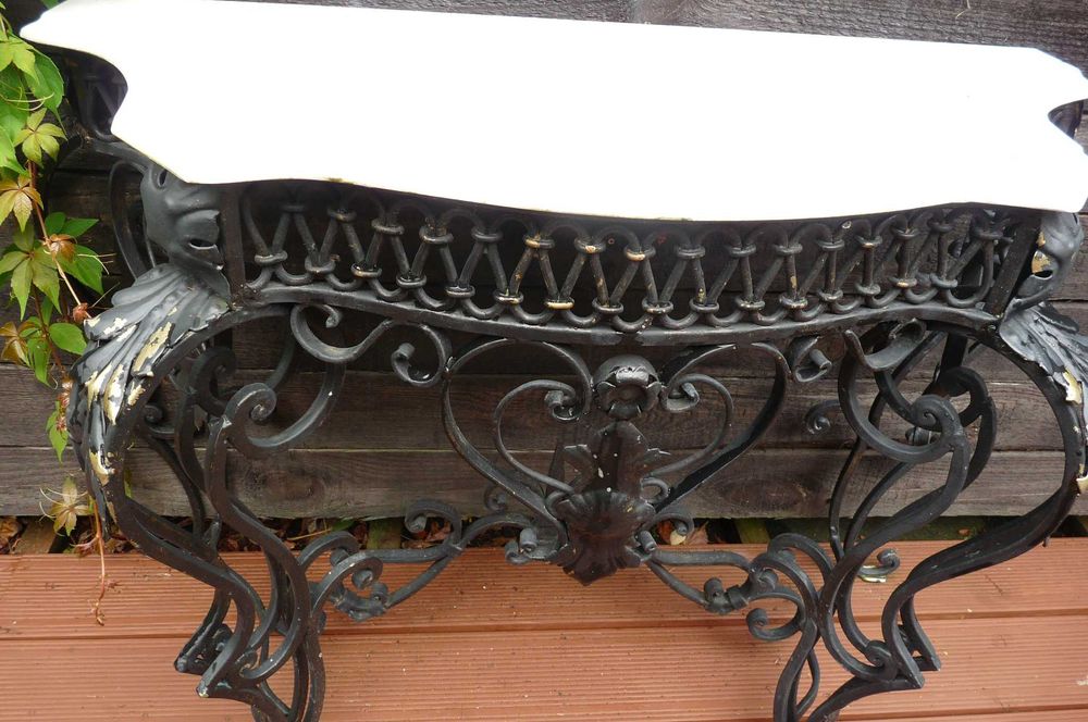 WYPRZEDAŻ/ PRZEPROWADZKA żeliwna konsola/stół z marmurowym blatem