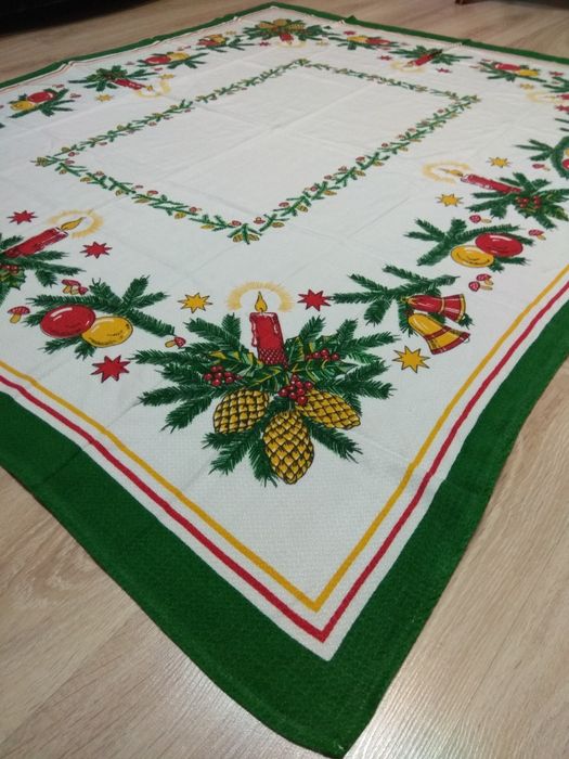 PRL Bawełniany obrus świąteczny