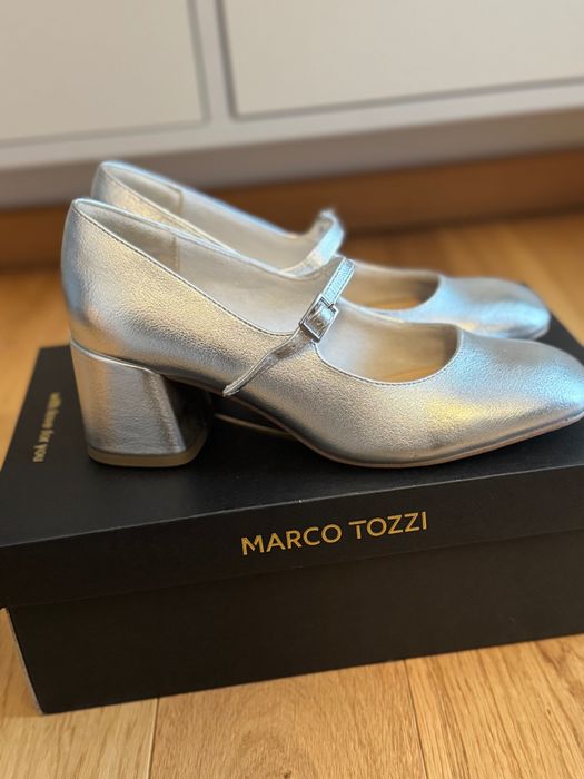 Buty ślubne srebrne na obcasie Marco Tozzi, r. 37
