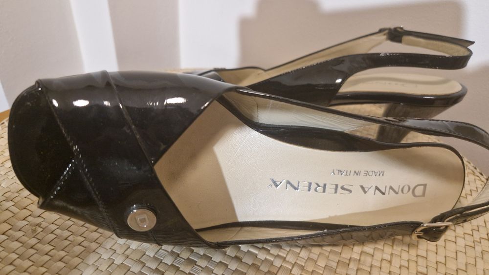 Wizytowe  buty włoskie Donna Serena 39 damskie czarne bez pięty sandały na obcasie
