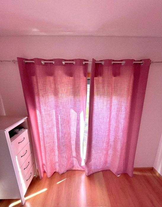Cortinas Rosa Escuro + Varão + Conjunto 2 terminais [HÔMA]