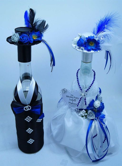 Komplet Ubranka Ubranko na butelki Ozdoba Dekoracja Ślub