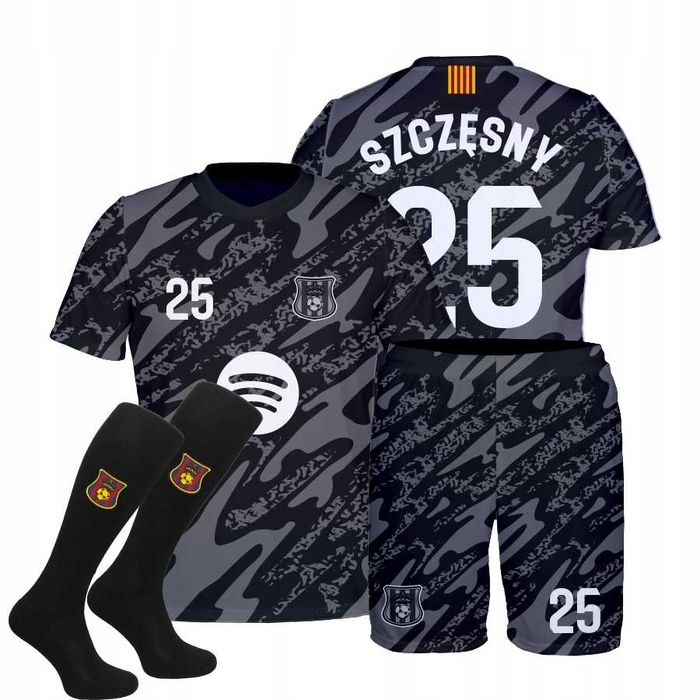 Strój / komplet piłkarski SZCZĘSNY BARCELONA + getry rozm. 146