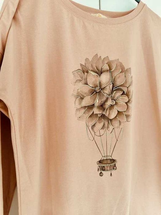Bluzka long sleeve pudrowa zdobiona
