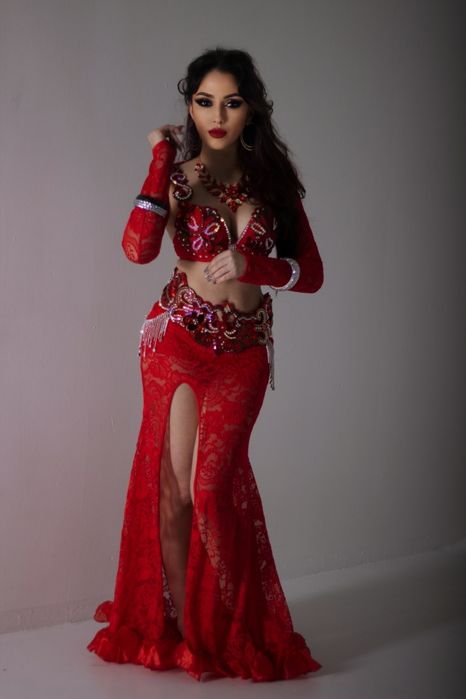 Червоний костюм для східних танців, танець живота, bellydance