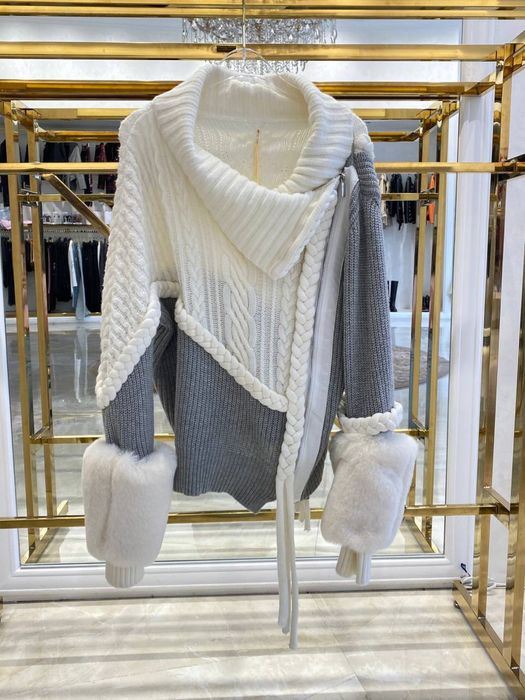 Кардиган комбінований молочно-сірий