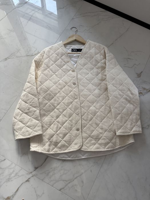 Твідова  молочна стьогана куртка Zara