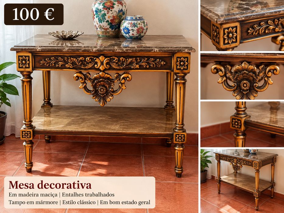 Título: Mesa Decorativa Clássica em Madeira Trabalhada