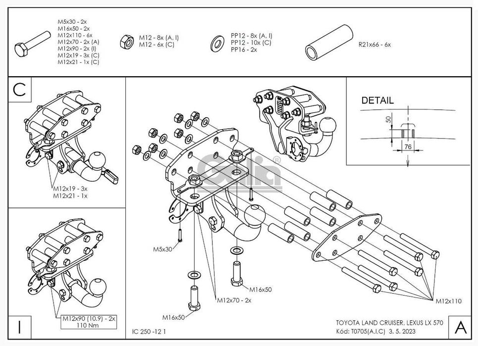 Фаркоп Toyota LC120/LC150/LC200/Lexus GX470/GX460/LX570/HakPol/Galia