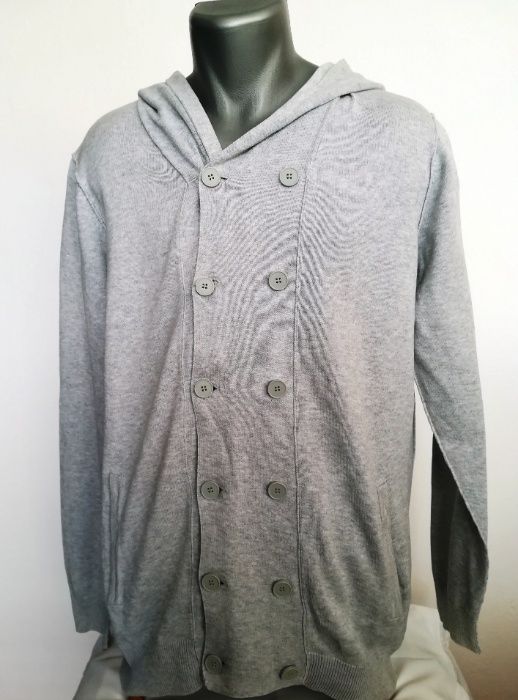 Sweter męski kardigan new look rozm L szary z kapturem