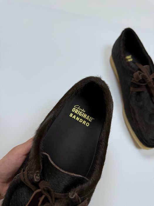 Sandro & Clarks чоловічі шкіряні шоколадні мокасини туфлі  шерсть поні оригінал