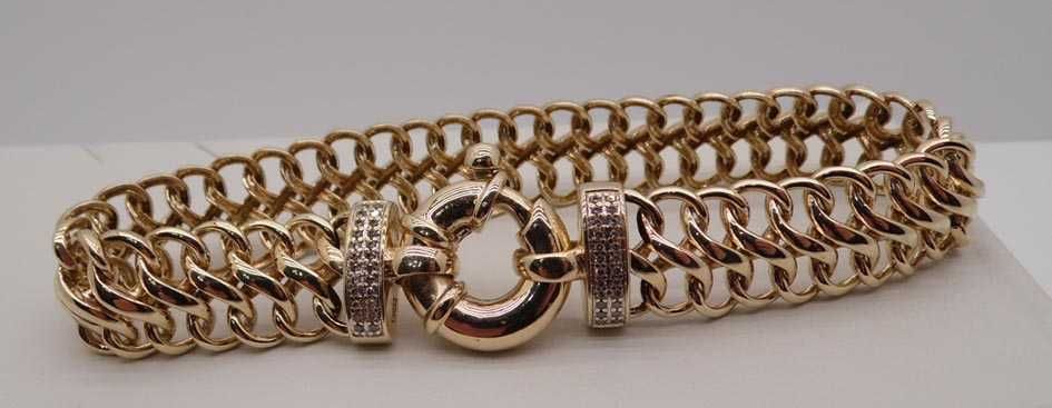 Złota bransoletka ciekawy wzór diamenty przy zapięciu vintage.