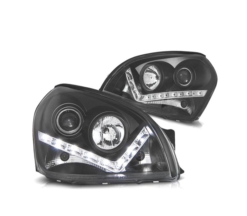 FAROIS FRONTAIS PARA HYUNDAI TUCSON 04-10 LUZ DIURNA FUNDO PRETO