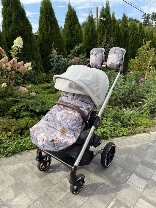 Коляска Cybex Balios S Lux Silver 2 в 1 Stone Grey Чохол для ніжок, муфти, дощовик , москітна сітка