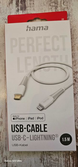Kabel USB-C   iPohone iPad iPod firmy Hama lightning 1.5 m Bialy