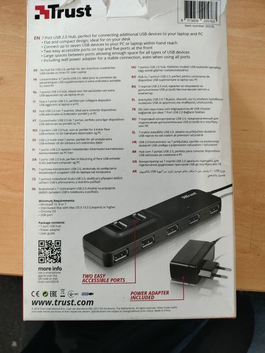 Concentrador compacto USB 2.0 de alta velocidade com 7 portas