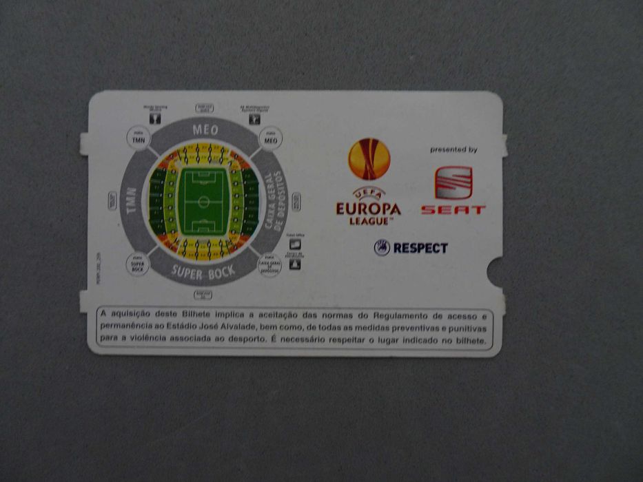 Bilhete de futebol Sporting Atlético de Madrid Liga Europa 2009/2010